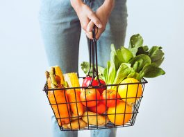 A basket of healthy fruits and vegetables
